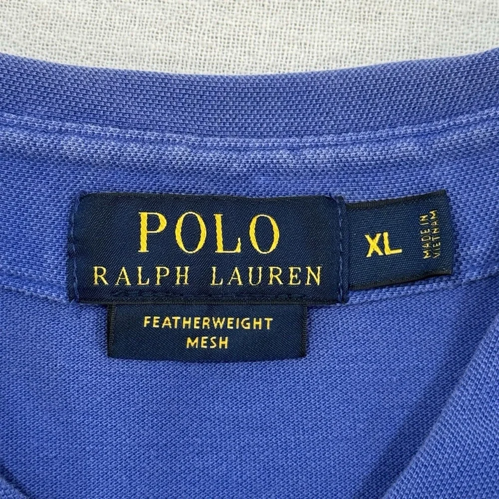 Polo Ralph Lauren Blue Featherweight Mesh 3 Button Polo Shirt Men's XL Red Pony
